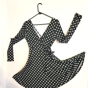 Polka Dot Long Sleave Wrap around Dress,